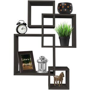 4 Cube Intersecting Shelves, Easy-to-Assemble Floating  - Espresso Intersection